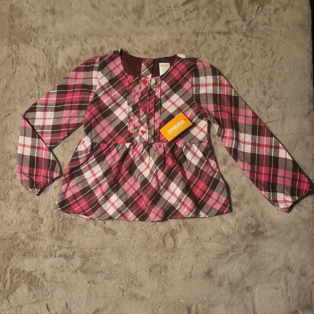 Brand New NWT 100% Cotton Pink Plaid Shirt Top Gymboree Kid's - 5T